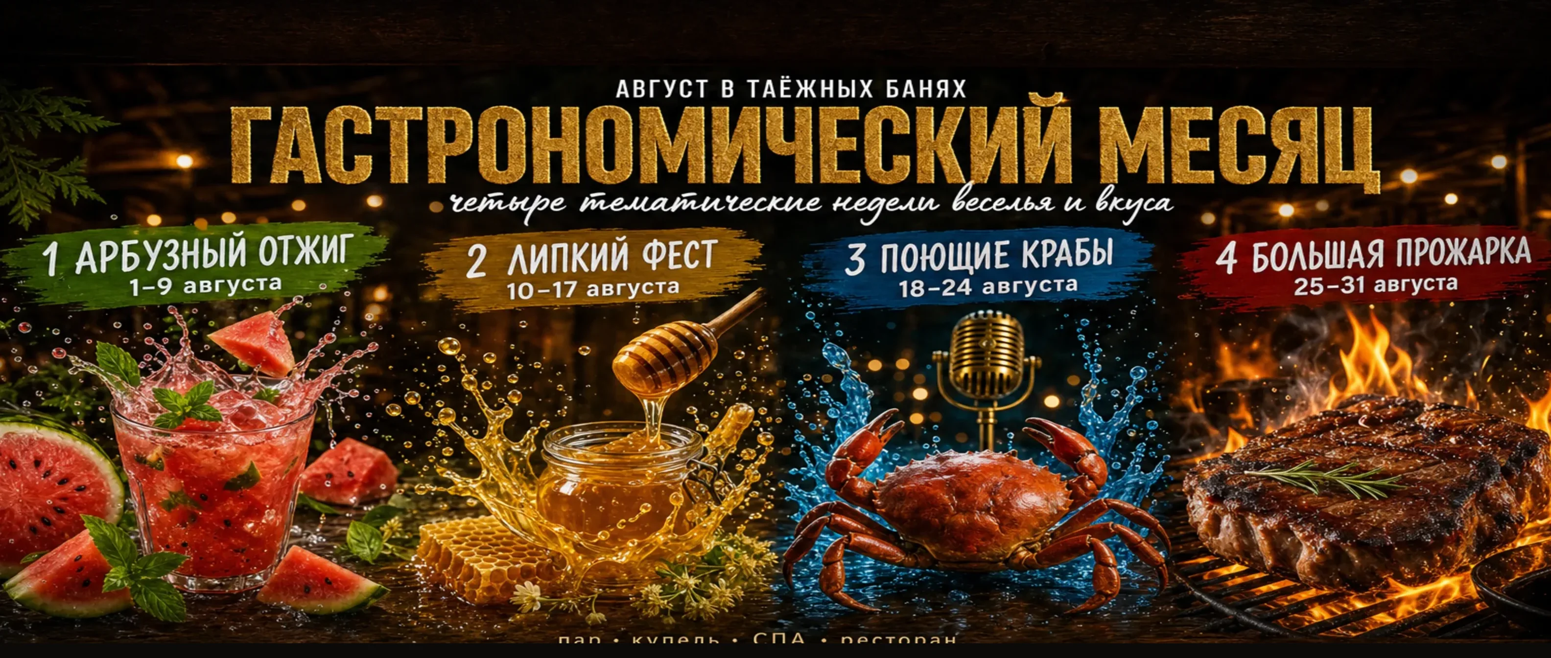 Август в Таёжных банях — гастрономический месяц: четыре тематические недели